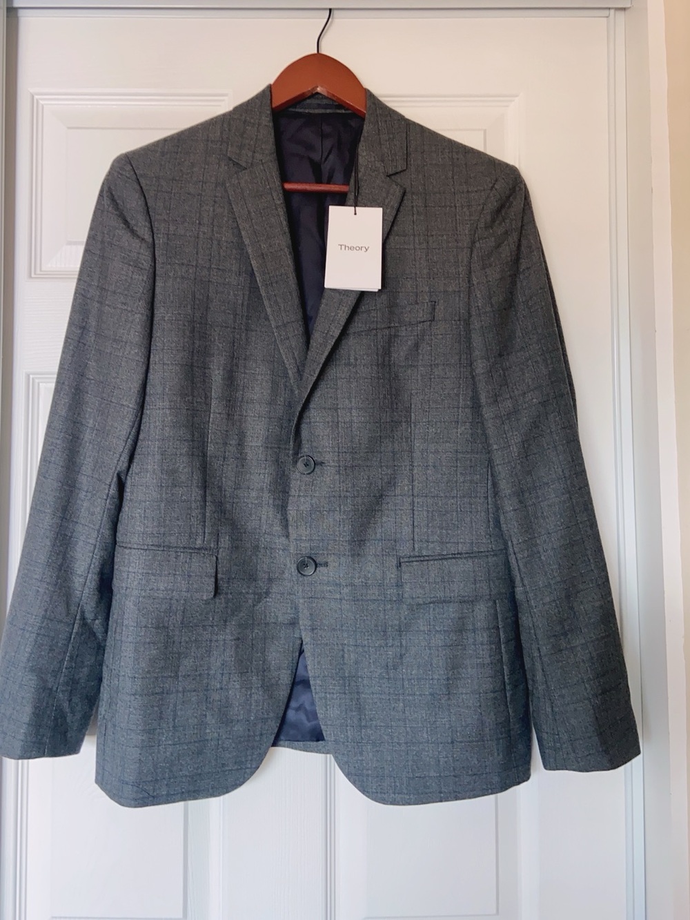 NWT $595 Theory Xylo NP Moxley Wool Plaid Blazer Blazer Jacket Charcoal 36S